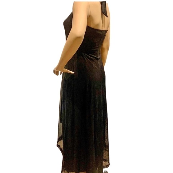 Igigi Halter Gown & Shrug Size 14/16 Sheer Black on Black, Lace Trim Hi-Lo Dress - Picture 3 of 15